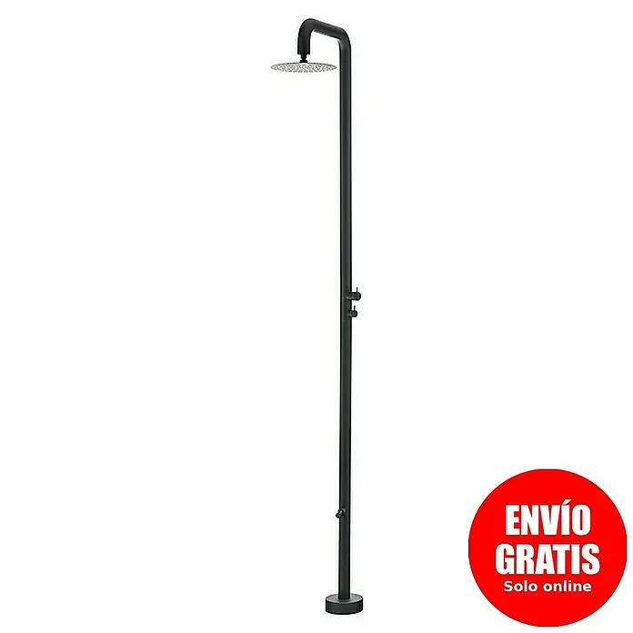 Imex Poolimex Ducha de piscina Michigan - 240 cm, Acero inoxidable, Negro mate - Ducha de exterior independiente con cabezal de ducha redondo de metal negro para jardín o terraza.