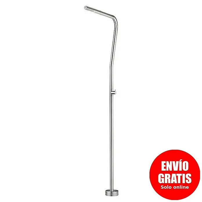 Imex Poolimex Ducha de piscina Nevada - 218,5 cm, Acero inoxidable, Cromo - Imagen de una ducha de jardín exterior plateada de acero inoxidable con un diseño moderno, ideal para jardín o piscina.