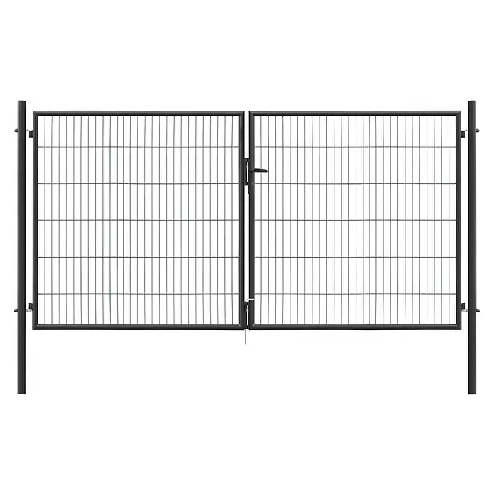 Floraworld Zauntor - 300 x 150 cm, Anthrazit, Stahl, Doppeltor - Dunkelgraue Drahtgitterzäune aus Metall mit Tor.
