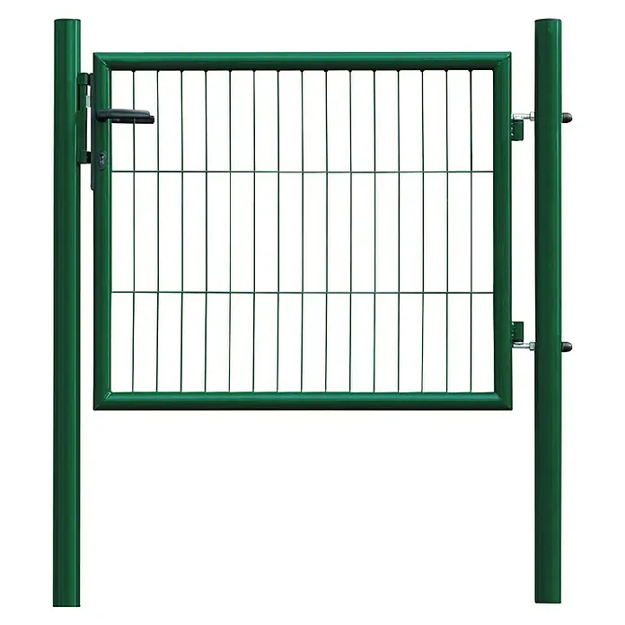 Floraworld Zauntor Classic - B x H: 100 x 75 cm, Moosgrün, Stahl, Einzeltor - Grünes Metall-Zauntor mit Gitterfüllung, Griff und zwei Stützpfosten.