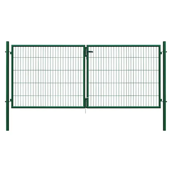Floraworld Zauntor - 300 x 125 cm, Moosgrün, Stahl, Doppeltor - Grüner Metallgitterzaun mit integriertem Tor.