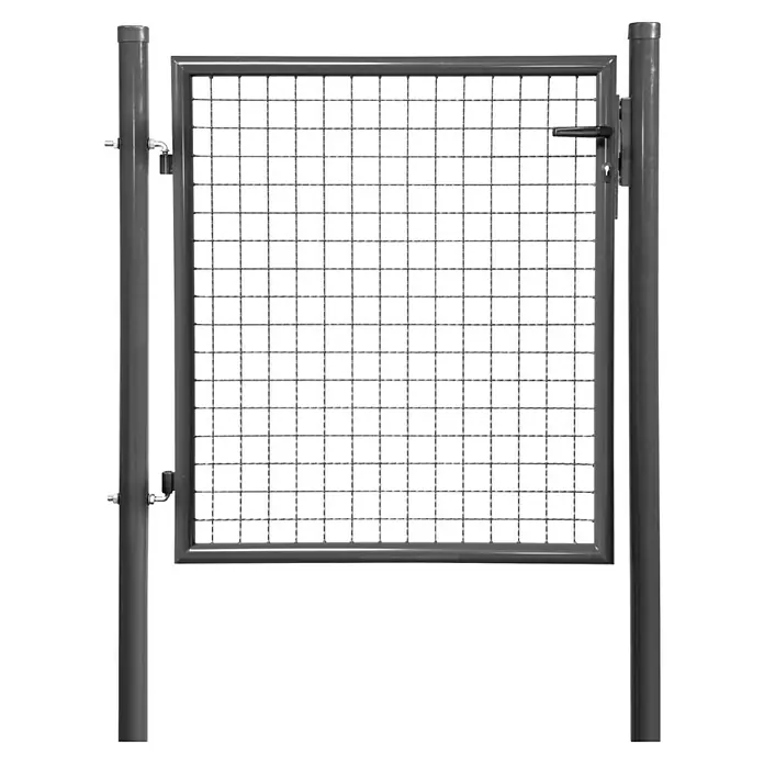 Floraworld Zauntor Standard - 100 x 100 cm, Anthrazit, Stahl, Zum Einbetonieren - Dunkelgraues Metallgittertor mit Rahmen und Pfosten, inklusive Riegel und Griff.