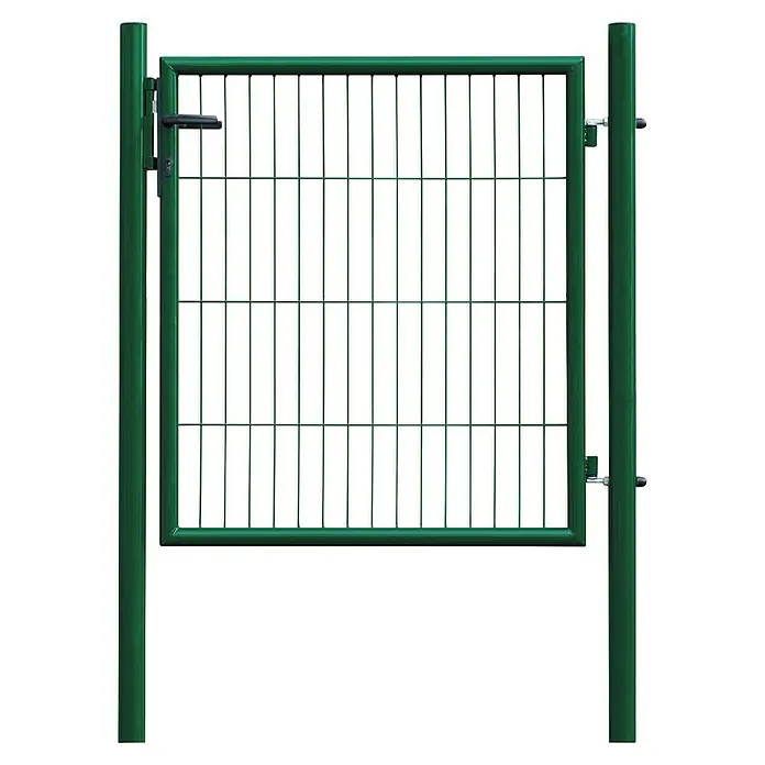 Floraworld Zauntor Classic - B x H: 100 x 100 cm, Moosgrün, Stahl, Einzeltor - Grün lackiertes Drahtgittertor aus Metall mit Pfosten und schwarzem Riegel.