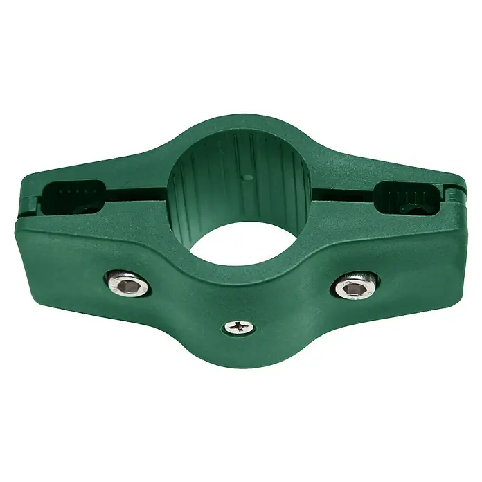 Floraworld Zaunschelle - 2-fach, Moosgrün, Durchmesser: 34 mm - Grüne Rohrschelle mit Schrauben zur Befestigung, ideal für sichere Verbindungen in verschiedenen Anwendungen.