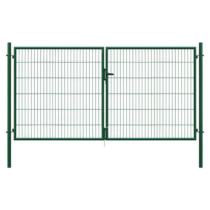 Floraworld Zauntor - 300 x 150 cm, Moosgrün, Stahl, Doppeltor - Grüner Maschendrahtzaun aus Metall mit zweiflügeligem Tor, Riegel und Pfosten.