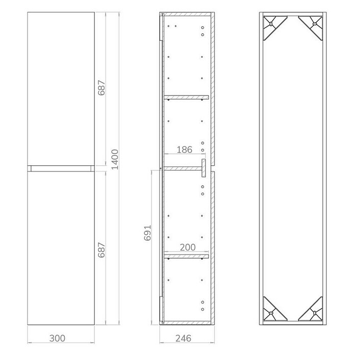 Armario alto Inter (An x Pr x Al: 30 x 24,6 x 140 cm, Roble wuaira, Efecto madera) | BAUHAUS