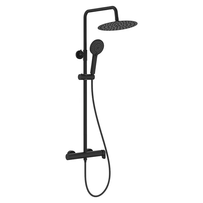 Roca Mitos Plus Sistema de ducha - Grifo monomando, Número de tipos de chorro: 1 ud., Negro - Columna de ducha negra con rociador y teleducha. El diseño moderno es un punto de atracción en cada baño y ofrece una experiencia de ducha de lujo.