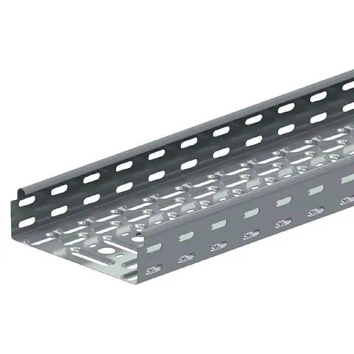 Licatec Kabelkanal KBLS - 1.950 x 200 x 60 mm, Silber - Graue gelochte Metall-Kabelrinne für Elektroinstallationen.