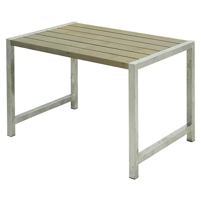 Plus Balkontisch - L x B x H: 86 x 77 x 72 cm, Kiefer, Rechteckig, Graubraun - Hölzerner Gartentisch mit silbernem Metallrahmen. Der Tisch ist ideal für den Außenbereich und bietet eine robuste und stilvolle Optik.