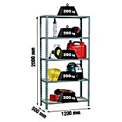 Simonrack Maderclick Estantería metálica Megaplus (Al x An x Pr: 200 x 120 x 50 cm, Capacidad de carga por balda: 200 kg, Número de baldas: 5 ud., Inserción, Galvanizado/Madera) | BAUHAUS