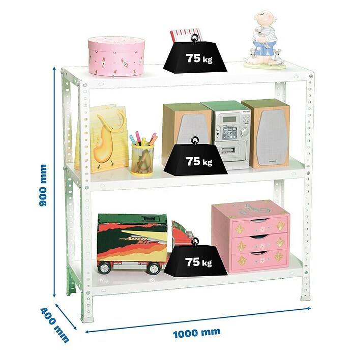 Simonrack Simonclassic Estantería metálica Advantage Plus (Al x An x Pr: 90 x 100 x 40 cm, Capacidad de carga por balda: 75 kg, Número de baldas: 3 ud., Atornillado, Blanco) | BAUHAUS