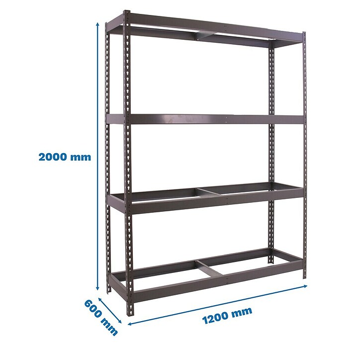 Simonrack Ecoforte Estantería para cargas pesadas Metal (Al x An x Pr: 200 x 120 x 60 cm, Número de baldas: 4 ud., Atornillado, Gris, Capacidad de carga por balda: 400 kg, Bandejas no incluidas) | BAUHAUS