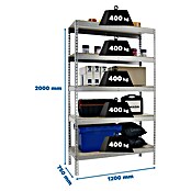 Simonrack Simontaller Schwerlastregal Ecoforte Chipboard (H x B x T: 200 x 120 x 75 cm, Traglast pro Boden: 400 kg, Anzahl Böden: 5 Stk., Stecken, Silber) | BAUHAUS