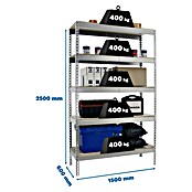 Simonrack Simontaller Schwerlastregal Ecoforte Chipboard (H x B x T: 250 x 150 x 60 cm, Traglast pro Boden: 400 kg, Anzahl Böden: 5 Stk., Stecken, Silber) | BAUHAUS