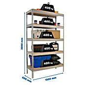 Simonrack Simontaller Schwerlastregal Ecoforte Chipboard (H x B x T: 300 x 150 x 60 cm, Traglast pro Boden: 400 kg, Anzahl Böden: 5 Stk., Stecken, Silber) | BAUHAUS