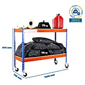 Simonrack Simontaller Metallregal Ecoforte Chipboard Mobil (H x B x T: 97,5 x 150 x 75 cm, Traglast pro Boden: 75 kg, Anzahl Böden: 2 Stk., Stecken, Blau/Orange, Rollen) | BAUHAUS