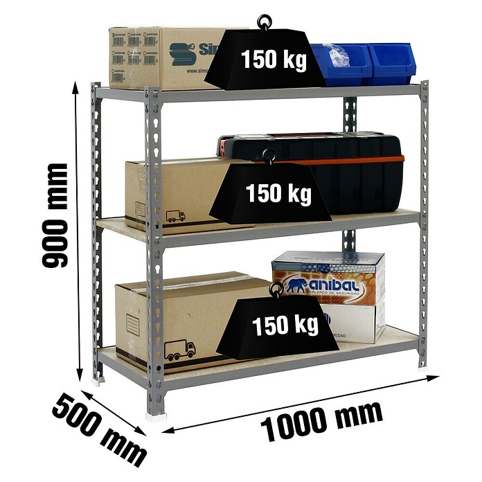 Simonrack Maderclick Metallregal Maderclick Plus (H x B x T: 90 x 100 x 50 cm, Traglast pro Boden: 150 kg, Anzahl Böden: 3 Stk., Stecken, Grau) | BAUHAUS