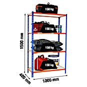 Simonrack Maderclick Metallregal Maderclick Plus (H x B x T: 150 x 100 x 40 cm, Traglast pro Boden: 150 kg, Anzahl Böden: 4 Stk., Stecken, Blau/Orange) | BAUHAUS