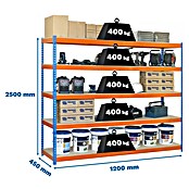 Simonrack Ecoforte Schwerlastregal Ecoforte Chipboard (H x B x T: 250 x 120 x 45 cm, Traglast pro Boden: 400 kg, Anzahl Böden: 5 Stk., Stecken, Blau/Orange) | BAUHAUS