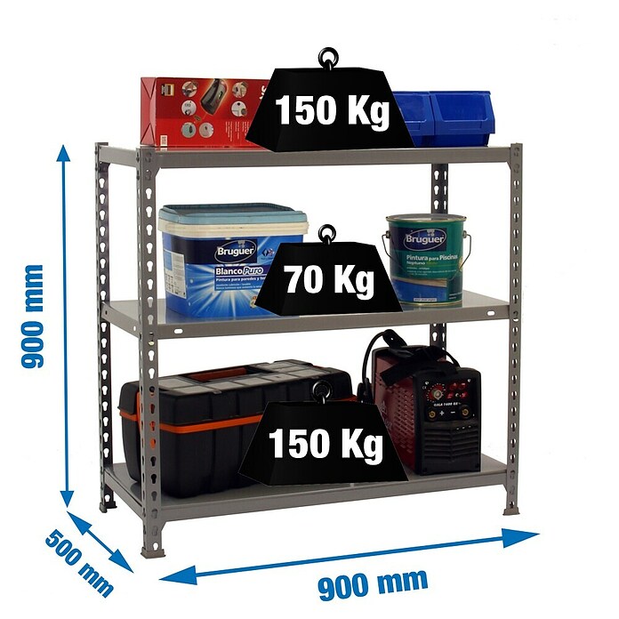 Simonrack Simonclick Metallregal Ecoclick (H x B x T: 90 x 90 x 50 cm, Traglast pro Boden: 70 kg, Anzahl Böden: 3 Stk., Stecken, Grau) | BAUHAUS