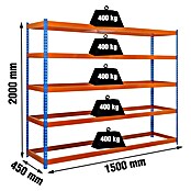 Simonrack Ecoforte Estantería para cargas pesadas Metal (Al x An x Pr: 200 x 150 x 45 cm, Número de baldas: 5 ud., Atornillado, Azul/Naranja, Capacidad de carga por balda: 400 kg, Bandejas no incluidas) | BAUHAUS