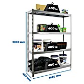 Simonrack Ecoforte Metallregal Ecoforte Metall (H x B x T: 200 x 180 x 45 cm, Traglast pro Boden: 400 kg, Anzahl Böden: 4 Stk., Stecken, Grau) | BAUHAUS