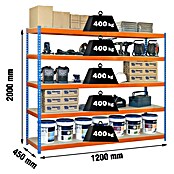 Simonrack Ecoforte Estantería para cargas pesadas Chipboard (Al x An x Pr: 200 x 120 x 45 cm, Capacidad de carga por balda: 400 kg, Número de baldas: 5 ud., Inserción, Azul/Naranja) | BAUHAUS