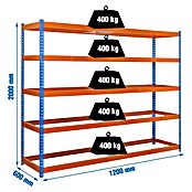 Simonrack Ecoforte Estantería para cargas pesadas Metal (Al x An x Pr: 200 x 120 x 60 cm, Número de baldas: 5 ud., Inserción, Azul/Naranja, Capacidad de carga por balda: 400 kg, Bandejas no incluidas) | BAUHAUS