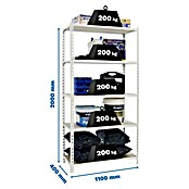Simonrack Maderclick Estantería metálica Superplus (Al x An x Pr: 200 x 110 x 40 cm, Capacidad de carga por balda: 200 kg, Número de baldas: 5 ud., Inserción, Blanco/Madera) | BAUHAUS