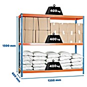 Simonrack Ecoforte Estantería para cargas pesadas Chipboard (Al x An x Pr: 150 x 120 x 60 cm, Capacidad de carga por balda: 400 kg, Número de baldas: 3 ud., Inserción, Azul/Naranja) | BAUHAUS