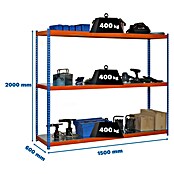 Simonrack Ecoforte Metallregal Ecoforte Metall (H x B x T: 200 x 150 x 75 cm, Traglast pro Boden: 400 kg, Anzahl Böden: 3 Stk., Stecken, Blau/Orange) | BAUHAUS