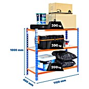 Simonrack Maderclick Metallregal Maderclick SuperPlus (H x B x T: 100 x 110 x 40 cm, Traglast pro Boden: 200 kg, Anzahl Böden: 3 Stk., Stecken, Blau/Orange) | BAUHAUS