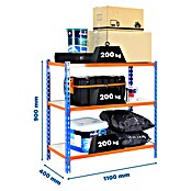 Simonrack Maderclick Metallregal Maderclick SuperPlus (H x B x T: 90 x 110 x 40 cm, Traglast pro Boden: 200 kg, Anzahl Böden: 3 Stk., Stecken, Blau/Orange) | BAUHAUS
