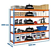 Simonrack Ecoforte Metallregal Ecoforte Metall (H x B x T: 200 x 150 x 60 cm, Traglast pro Boden: 400 kg, Anzahl Böden: 5 Stk., Stecken, Blau/Orange) | BAUHAUS