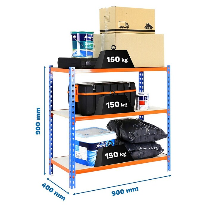 Simonrack Maderclick Metallregal Maderclick (H x B x T: 90 x 90 x 40 cm, Traglast pro Boden: 150 kg, Anzahl Böden: 3 Stk., Stecken, Blau/Orange) | BAUHAUS