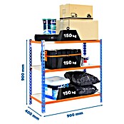 Simonrack Maderclick Metallregal Maderclick (H x B x T: 90 x 90 x 40 cm, Traglast pro Boden: 150 kg, Anzahl Böden: 3 Stk., Stecken, Blau/Orange) | BAUHAUS