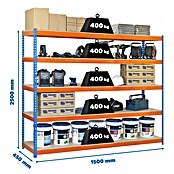 Simonrack Ecoforte Schwerlastregal Ecoforte Chipboard (H x B x T: 250 x 150 x 45 cm, Traglast pro Boden: 400 kg, Anzahl Böden: 5 Stk., Stecken, Blau/Orange) | BAUHAUS