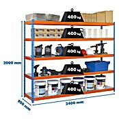 Simonrack Simonforte Estantería para cargas pesadas Metal (Al x An x Pr: 200 x 240 x 90 cm, Capacidad de carga por balda: 600 kg, Número de baldas: 5 ud., Inserción, Azul/Naranja) | BAUHAUS