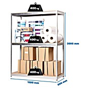Simonrack Simontaller Schwerlastregal Ecoforte Chipboard (H x B x T: 200 x 150 x 60 cm, Traglast pro Boden: 400 kg, Anzahl Böden: 3 Stk., Stecken, Silber) | BAUHAUS