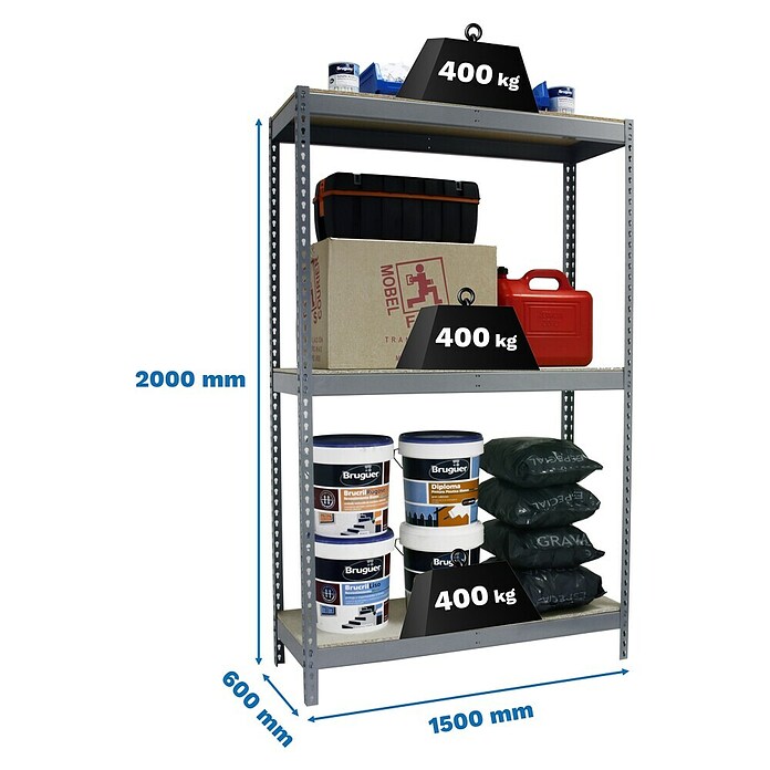 Simonrack Ecoforte Schwerlastregal Ecoforte Chipboard (H x B x T: 200 x 150 x 60 cm, Traglast pro Boden: 400 kg, Anzahl Böden: 3 Stk., Stecken, Grau) | BAUHAUS