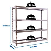Simonrack Simonforte Estantería para cargas pesadas (Al x An x Pr: 200 x 180 x 75 cm, Número de baldas: 4 ud., Inserción, Galvanizado, Capacidad de carga por balda: 600 kg) | BAUHAUS