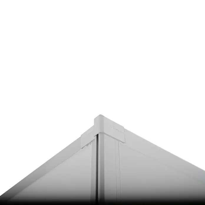 Stema Kofferanhänger P-Box 2000 - Nutzlast: 1.298 kg, Doppelachser, Kasteninnenmaß: 305 × 157 x 184 cm - Weißes Eckprofil eines modularen Systems mit 'SYSTEM'-Schriftzug.