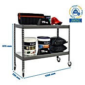 Simonrack Simontaller Metallregal Ecoforte Metall Mobil (H x B x T: 97,5 x 120 x 75 cm, Traglast pro Boden: 75 kg, Anzahl Böden: 2 Stk., Stecken, Grau, Rollen) | BAUHAUS