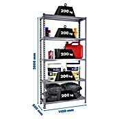 Simonrack Simonclick Metallregal Simonclick Super Plus (H x B x T: 200 x 110 x 50 cm, Traglast pro Boden: 200 kg, Anzahl Böden: 5 Stk., Stecken, Grau) | BAUHAUS
