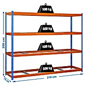 Simonrack Simonforte Estantería para cargas pesadas (Al x An x Pr: 200 x 210 x 75 cm, Número de baldas: 4 ud., Inserción, Azul/Naranja, Capacidad de carga por balda: 500 kg) | BAUHAUS