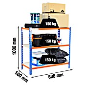 Simonrack Maderclick Metallregal Maderclick Mini (H x B x T: 100 x 80 x 50 cm, Traglast pro Boden: 150 kg, Anzahl Böden: 3 Stk., Stecken, Blau/Orange) | BAUHAUS