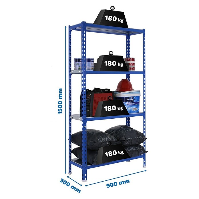 Simonrack Simonclick Metallregal Simonclick Plus (H x B x T: 150 x 90 x 30 cm, Traglast pro Boden: 180 kg, Anzahl Böden: 4 Stk., Stecken, Blau) | BAUHAUS