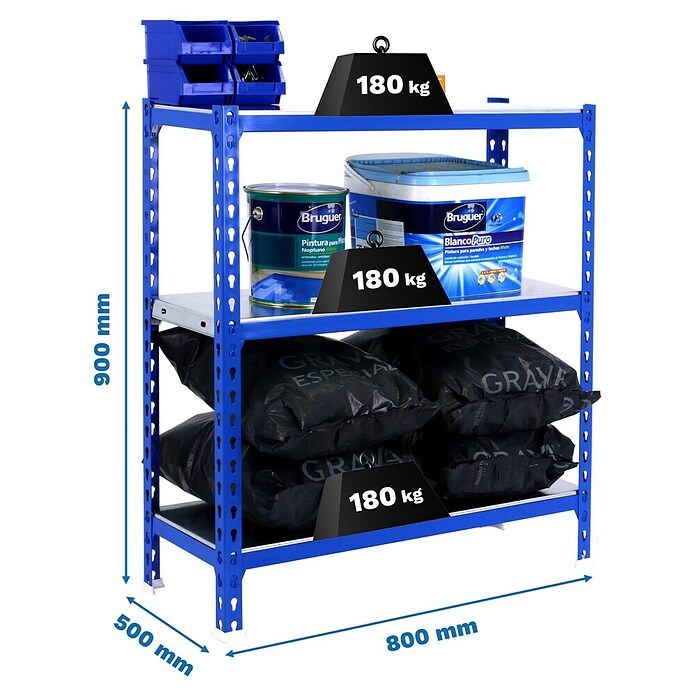 Simonrack Simonclick Estantería metálica Mini (Al x An x Pr: 90 x 80 x 50 cm, Capacidad de carga por balda: 180 kg, Número de baldas: 3 ud., Inserción, Azul) | BAUHAUS