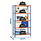Simonrack Simonclick Metallregal Super Plus (H x B x T: 200 x 110 x 30 cm, Traglast pro Boden: 200 kg, Anzahl Böden: 5 Stk., Stecken, Blau/Orange/Silber) | BAUHAUS