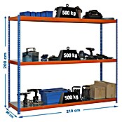 Simonrack Simonforte Schwerlastregal Simonforte Metall (H x B x T: 200 x 210 x 90 cm, Traglast pro Boden: 500 kg, Anzahl Böden: 3 Stk., Stecken, Blau/Orange) | BAUHAUS